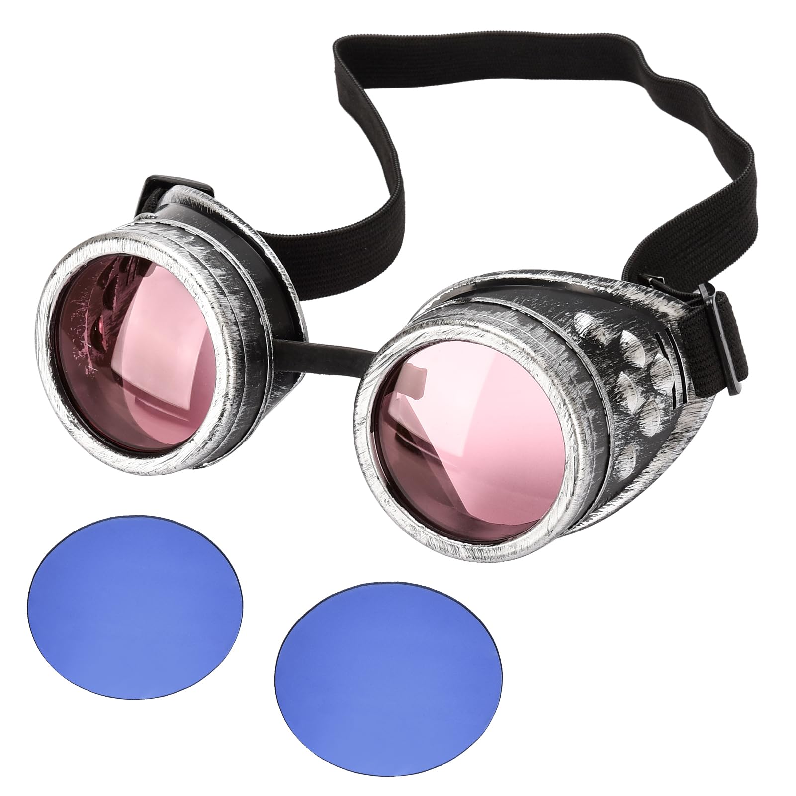 Steampunk Goggles SANGLE SOPFFY Steampunk Glasses Vintage Goggles Changeable Colored Lens Halloween Costume Accessory ANTI-SILVER