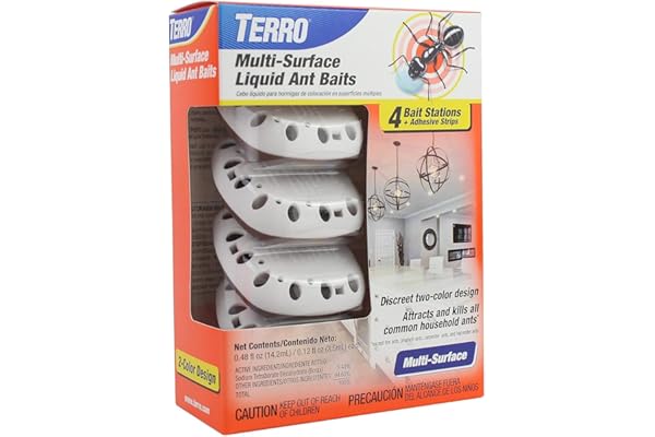 TERRO T334B Indoor Multi-Surface Liquid Ant Bait and Ant Killer - 4 Discreet Ant Bait Stations - Kills Common Household Ants