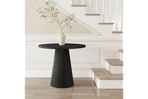 SIMTONAL Round Dining Table Wood for 2-4, Modern Farmhouse Kitchen Table, 35'' Small Circle Dining Tables with Pedastal for Kitchen Living Room (Black)