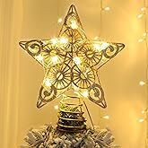 Juegoal Star Tree Topper with 20 LED Lights, Metal Golden Lighted Treetop Ornaments, Battery Powered Light Up Christmas Tree Decorations, 6.5 x 6.5 Inches