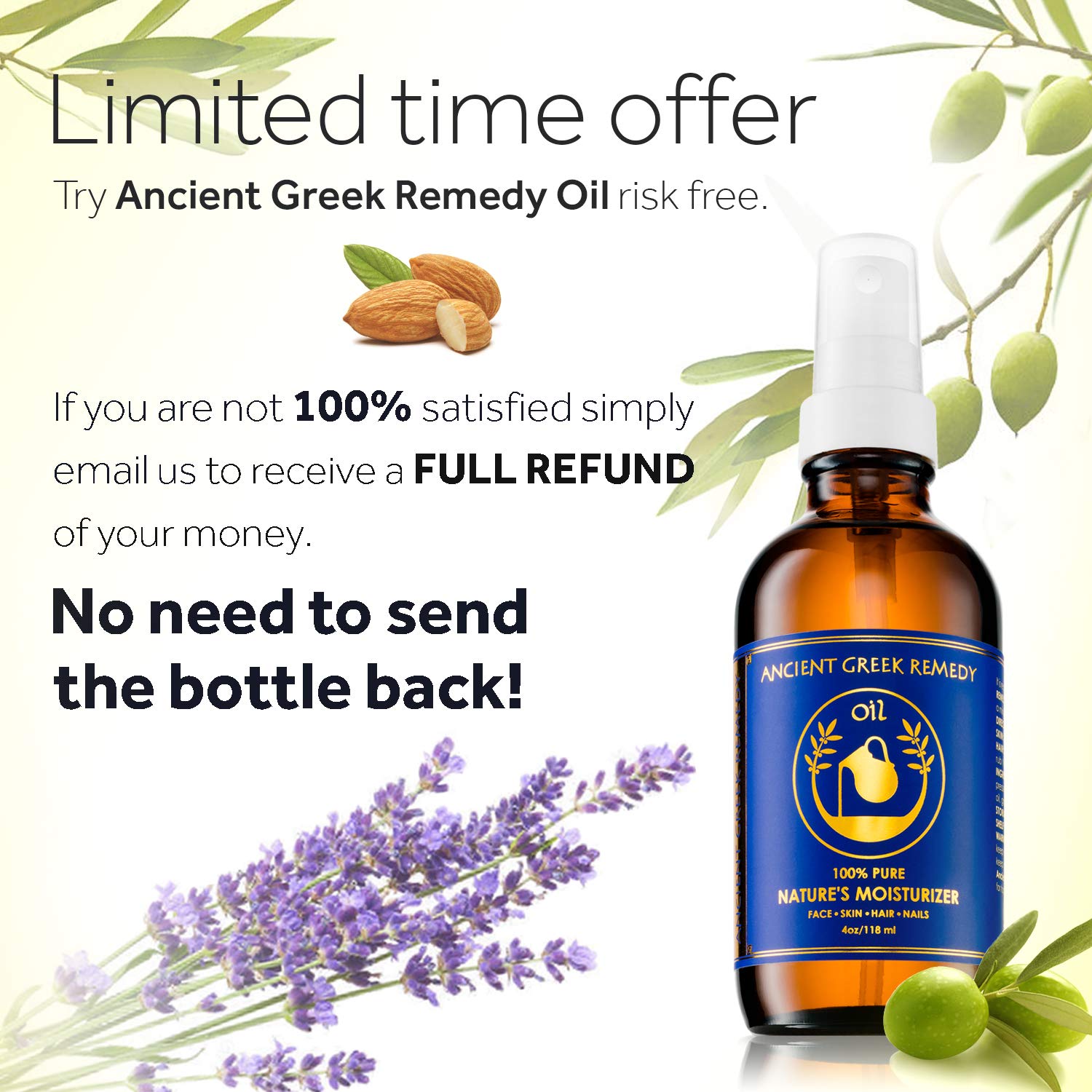 Organic Blend of Olive, Lavender, Almond and Grapeseed oils with Vitamin E. Day and night Moisturizer for Skin, Dry Hair, Face, Scalp, Foot, Cuticle and Nail Care. Natural Body oil for Men and Women : Beauty