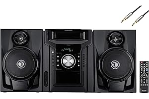 Sharp 240-Watt All-in-One Hi-Fi Audio Stereo Sound System with 5-Disc Multi-Play CD Changer, Cassette Deck, AM/FM Radio Tuner, Remote Control 6ft Kubicle Aux Cable Bundle