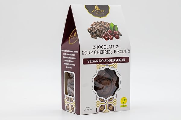 AMBROZIA VEGAN SNACK BISCUITS – CHOCOLATE & SOUR CHERRY – SOFT BAKED, NO ADDED SUGAR, CLEAN LABEL, HIGH FIBER & WHOLESOME INGREDIENTS, KID-FRIENDLY, HEALTHY SNACKS FOR ACTIVE LIFESTYLES, 4 X 4.58 OZ