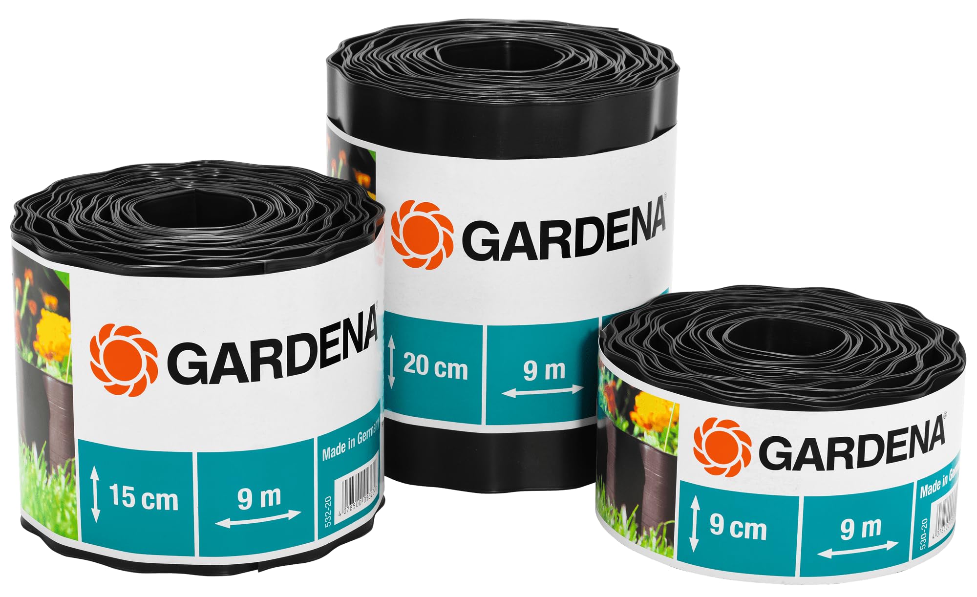 Gardena bed edging 20 cm high: ideal lawn delimitation, also for flower beds, 9 m, prevents root propagation, made of plastic, brown (534-20)