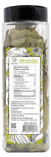 SOEOS BAY LEAVES WHOLE, 2 OZ(57G), NON-GMO VERIFIED, DRIED LEAF, FRESHLY PACKED TO KEEP FRESH, LAUREL HERBS FOR COOKING, DRIED BAY LEAVES, FRESH, GREEN