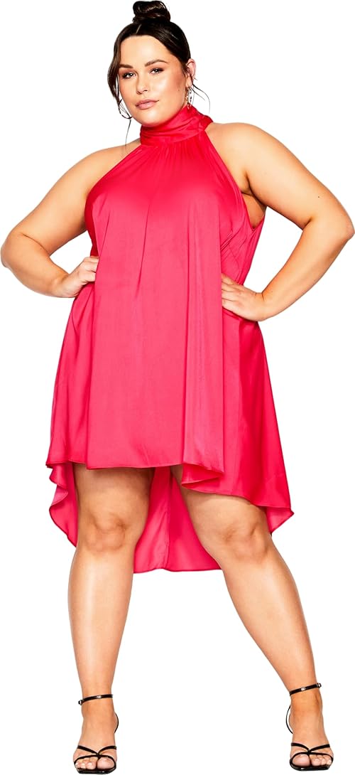 City Chic Women's Plus Size Hi Lo Shine Tunic, Flamingo, 12