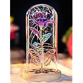 Beferr Valentines Day Rose Gifts for Her Women Mom, Galaxy Glass Rose Forever Preserved Flowers for Delivery Prime Rose in Glass Dome Valentine's Day Flower Gifts for Wife Daughter Anniversary Purple