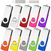 AreTop 10 Pack Flash Drive 512MB, USB 2.0 Wholesale Swivel Thumb Drive Bulk Pendrive USB Memory Stick Swivel Jump Drive for Data Storage (512MB,10 Pack,Mix Color)