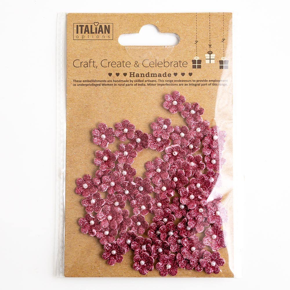 1cm Mini Glitter Paper Craft Flowers - Vintage Pink (Pack of 60) — image 1