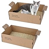2 Pack Disposable Litter Boxes for Cats, 17.4" x 12.3" x5.4" Large Cardboard Cat Litter Box, Extra Thick Portable Travel Litt