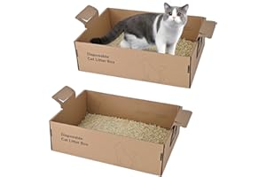 HOMEGROOVE 2 Pack Disposable Litter Boxes for Cats, 17.4" x 12.3" x5.4" Large Cardboard Cat Litter Box, Extra Thick Portable Travel Litter Box for Cats, Foldable, Waterproof, Leak Resistant (Large, Count, 2)