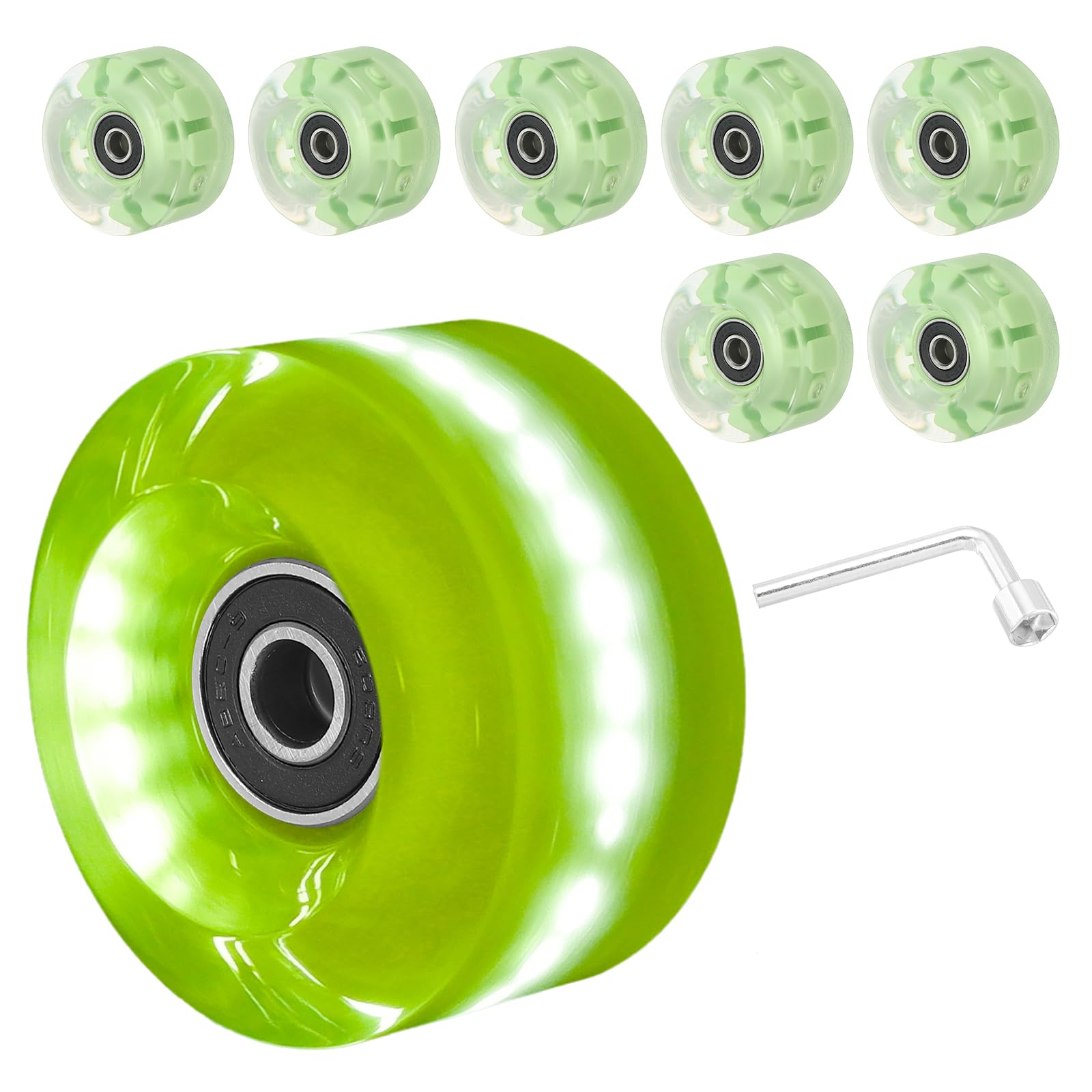 PATIKIL Roller Skate Wheels Set,8 Pack 58mm 82A Light Up Skateboard Cruiser Wheels Set with Bearings Trucks Tool Kit for Outdoor Double Row Skating, Green