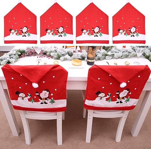 Santa Hat Chair Covers Set 4 / Sunm Boutique Set Of 4 Christmas Chair Cap Sets Santa Claus Hat Chair Covers Red Hat Dinner Chair Slipcovers Protector Sets For Christmas Banquet Holiday Festival Decor Dining Chair Slipcovers / In the shape of santa hats.