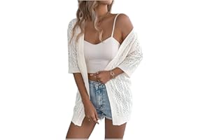 Womens Lightweight Crochet Cardigans Summer Loose Half Sleeve Open Front Knit Cover Up Beach Vacation Outwear