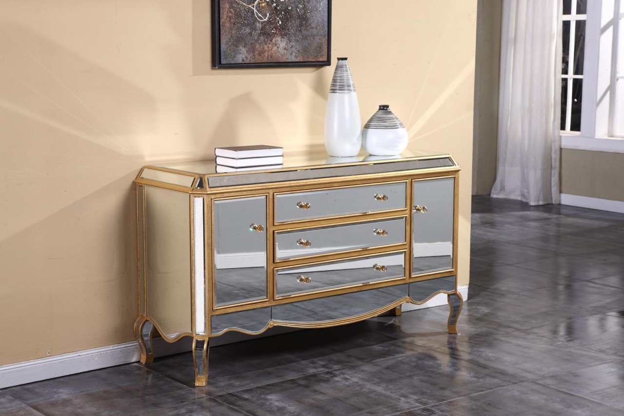 New Stylish Mirrored Sideboard in Gold Finish Amazon.co.uk Kitchen & Home