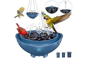 BROAIMX Solar Powered Bird Bath Fountain with Built-in Lithium Battery, 3 Nozzles for Garden, Automatic Low-Water Protection, Gift for Bird Lovers (Deep Blue)