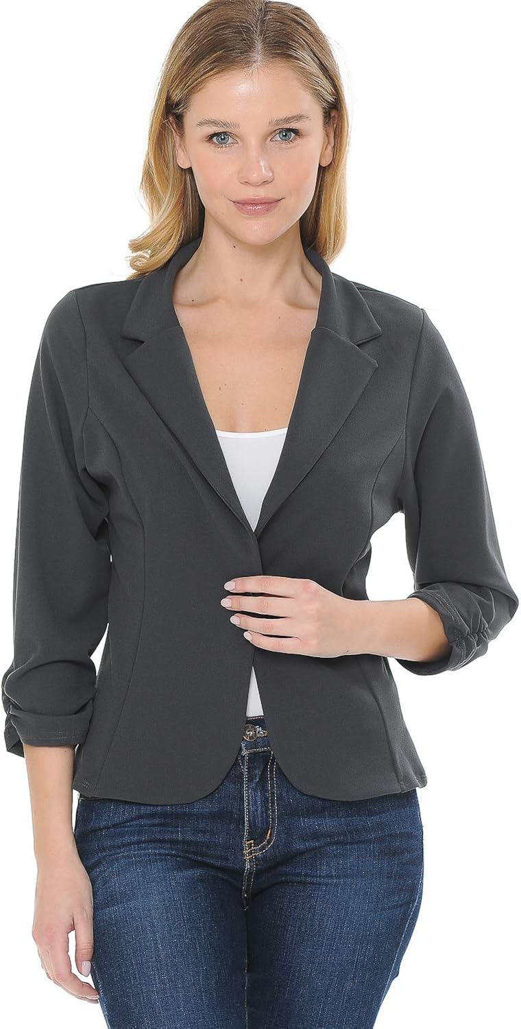 MINEFREE Women's 3/4 Sleeve Lightweight Casual Work Knit Blazer Jacket (S-3XL) at  Women’s Clothing store