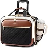 LOVEVOOK Rolling Laptop Bag Women, 17.3 Inch Laptop Briefcase with Wheels, Soft Sided Underseat Carry On Luggage Personal Item Suitcase for Work Travel Business, Black Brown Beige