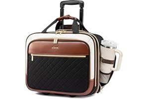 LOVEVOOK Rolling Laptop Bag Women, 17.3 Inch Laptop Briefcase with Wheels, Soft Sided Underseat Carry On Luggage Personal Item Suitcase for Work Travel Business, Black Brown Beige