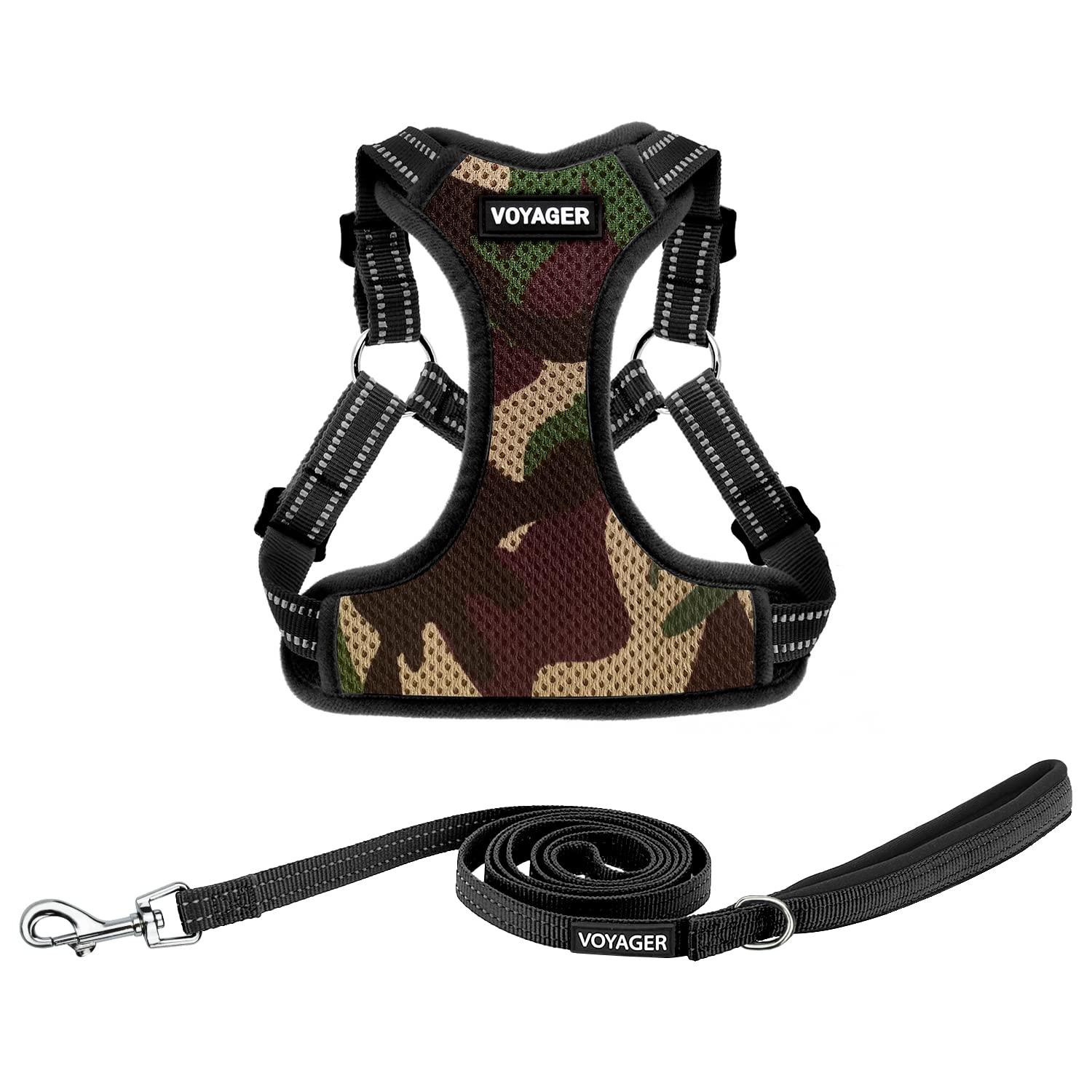 Best Pet Supplies Voyager Adjustable Dog Harness Leash Set with Reflective Stripes for Walking Heavy-Duty Full Body No Pull Vest with Leash D-Ring, Breathable All-Weather Wear - Army Base, XS