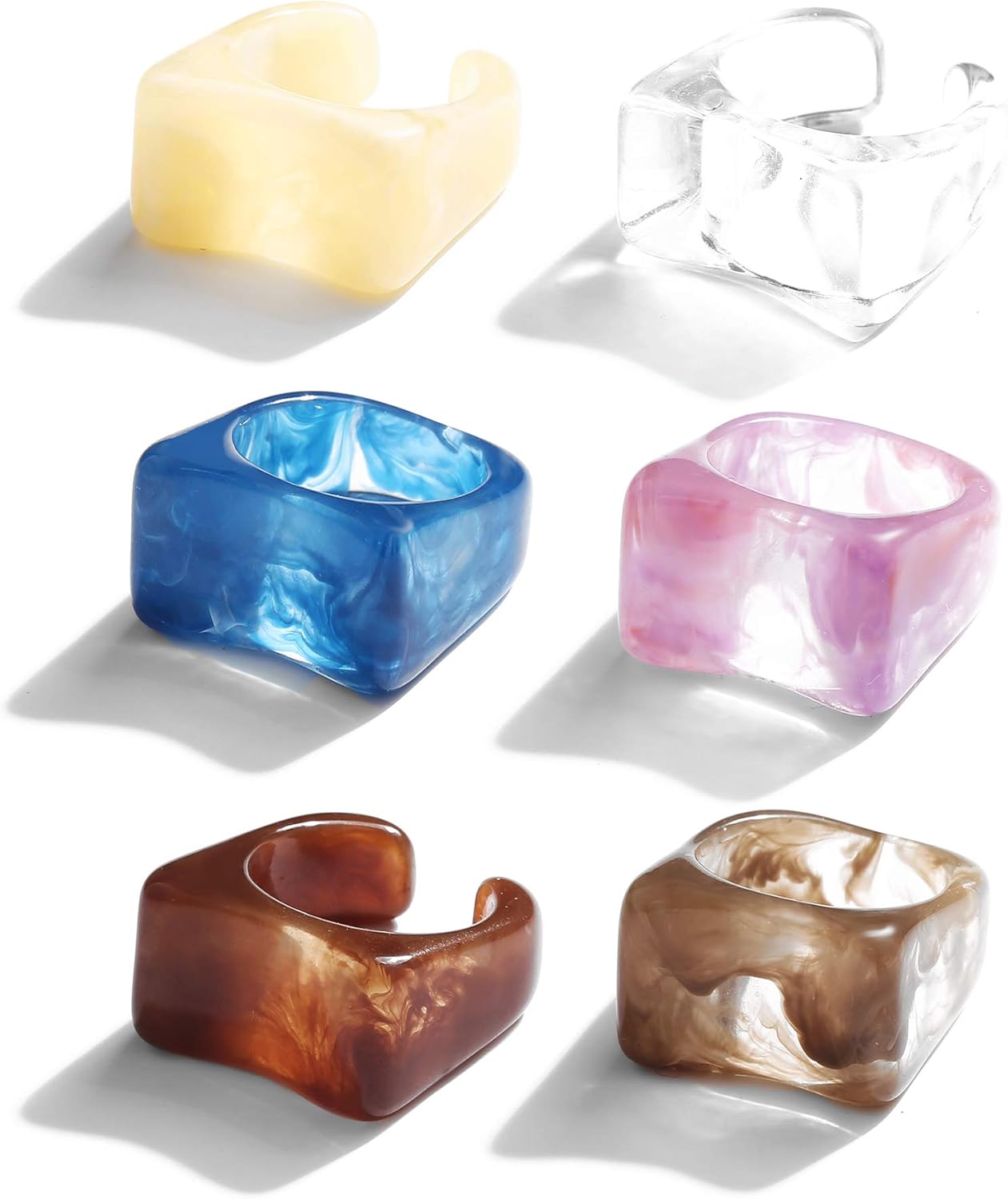 Chunky Rings Colorful, Resin Acrylic Ring for Women Teen Girls, Y2K Plastic Rings, Vintage Stacking Rings, Cute Square Transparent Dark Brown Purple Blue Brown Beige Black White Rings, Trendy Jewelry: Clothing