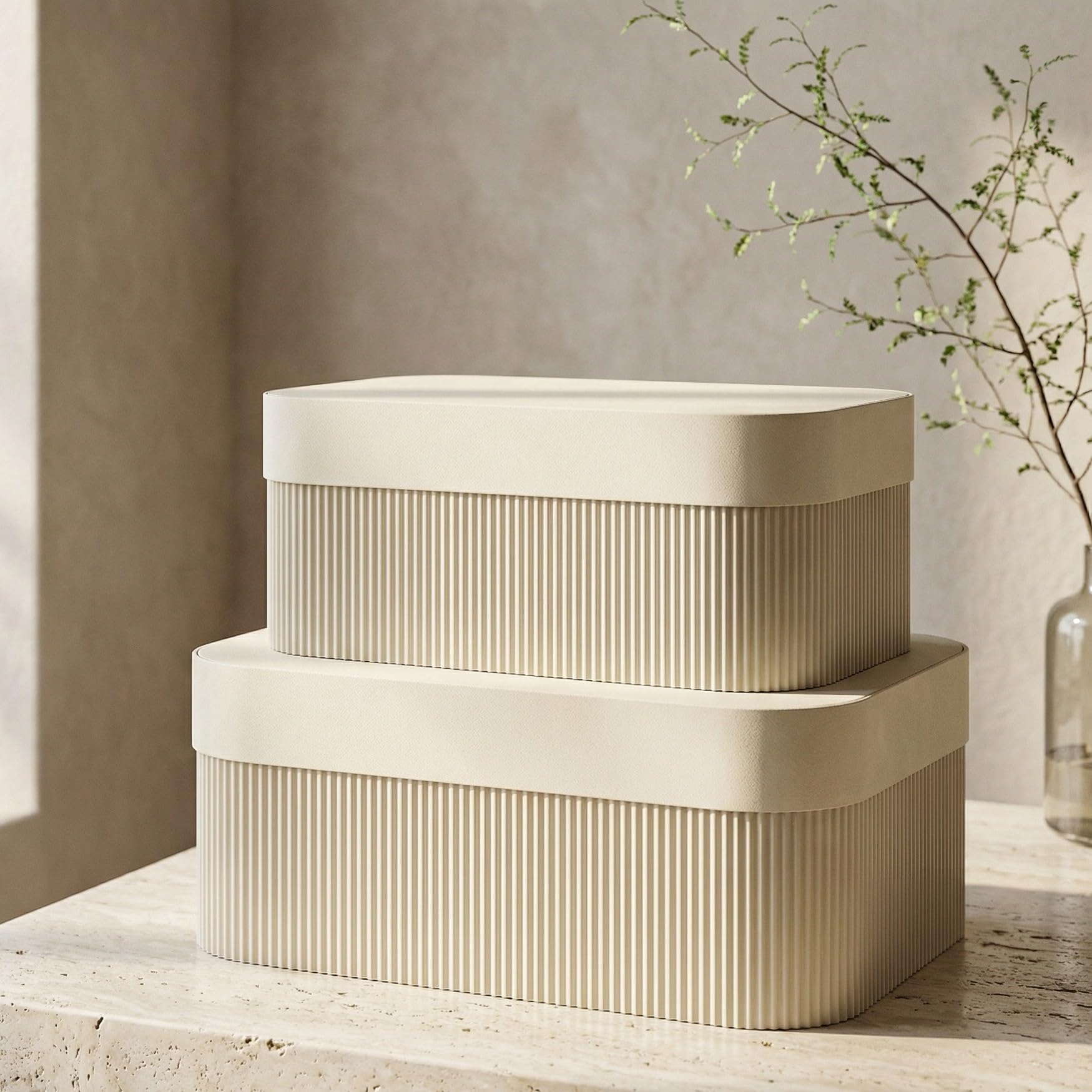 Photo 1 of **MISSING PARTS/check clerk comments**
Decorative Storage Boxes with Lids – Set of 2 Beautiful Fluted Cardboard Organizer Bins for Your Home Bookshelf Decor to Safely Store Your Documents, Memory Box Items and Other Keepsakes in Style