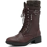 Women's Winter Combat Boots - Mid Calf Military Riding Boots With Lace Up Design