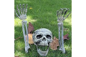 UMEELR Realistic Halloween Skeleton Stakes Decorations, 3Pcs Groundbreakers Skull Head Skull Arms with Stakes Black Crack Skeleton Decor for Outdoor Yard Lawn Garden Graveyard Party Supplies