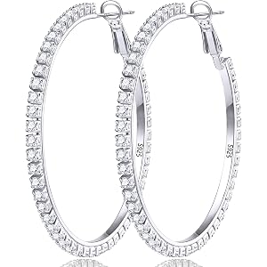 DORANA 3mm 925 Sterling Silver Big Cubic Zirconia Hoop Earrings for Women Large Rhinestone Hoop Earrings 14K Gold Plated Hypo