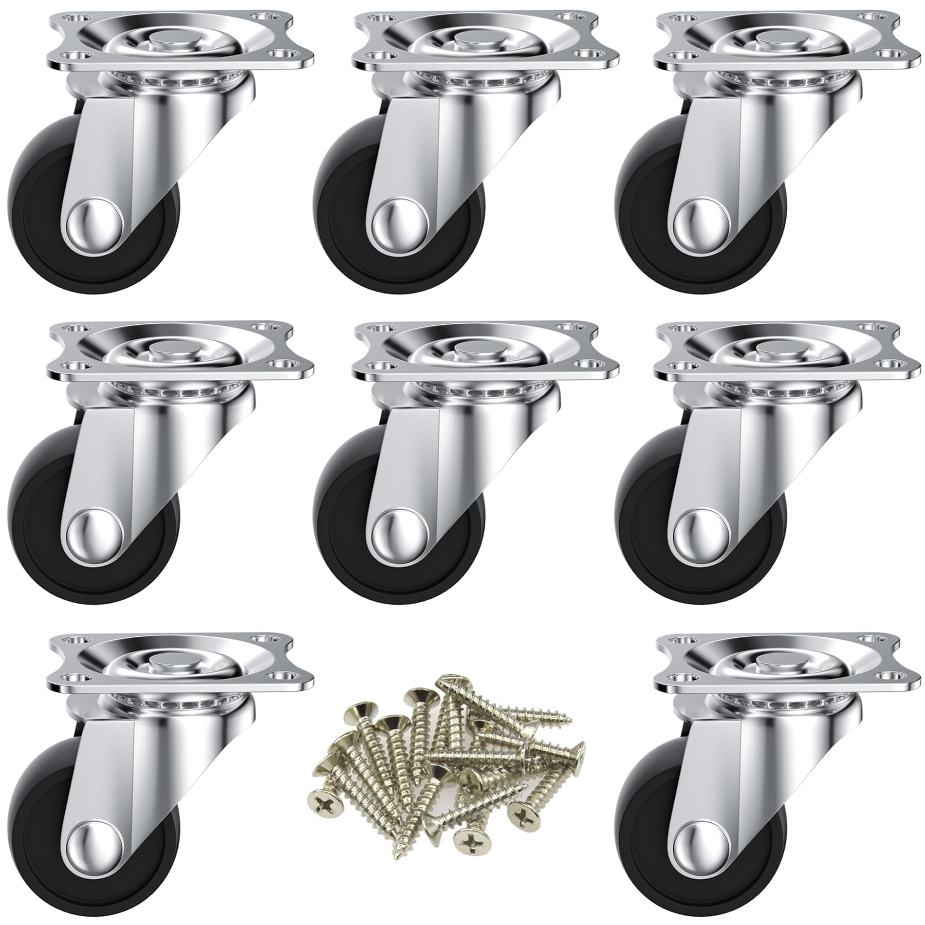 8 PCS Black Universal Swivel Casters,25mm(1 inch) Castor Wheels for Furniture