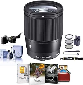 Sigma 16mm f/1.4 DC DN Contemporary Lens for Canon EF-M Cameras Black - Bundle with 67mm Filter Kit, Flex Lens Shade, Cleaning Kit, Capleash II, Lenspen Lens Cleaner, Mac Software Package