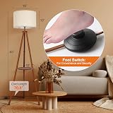 OUTON Solid Wood Tripod Floor Lamp with Shelf Walnut Base Linen Shade view 4