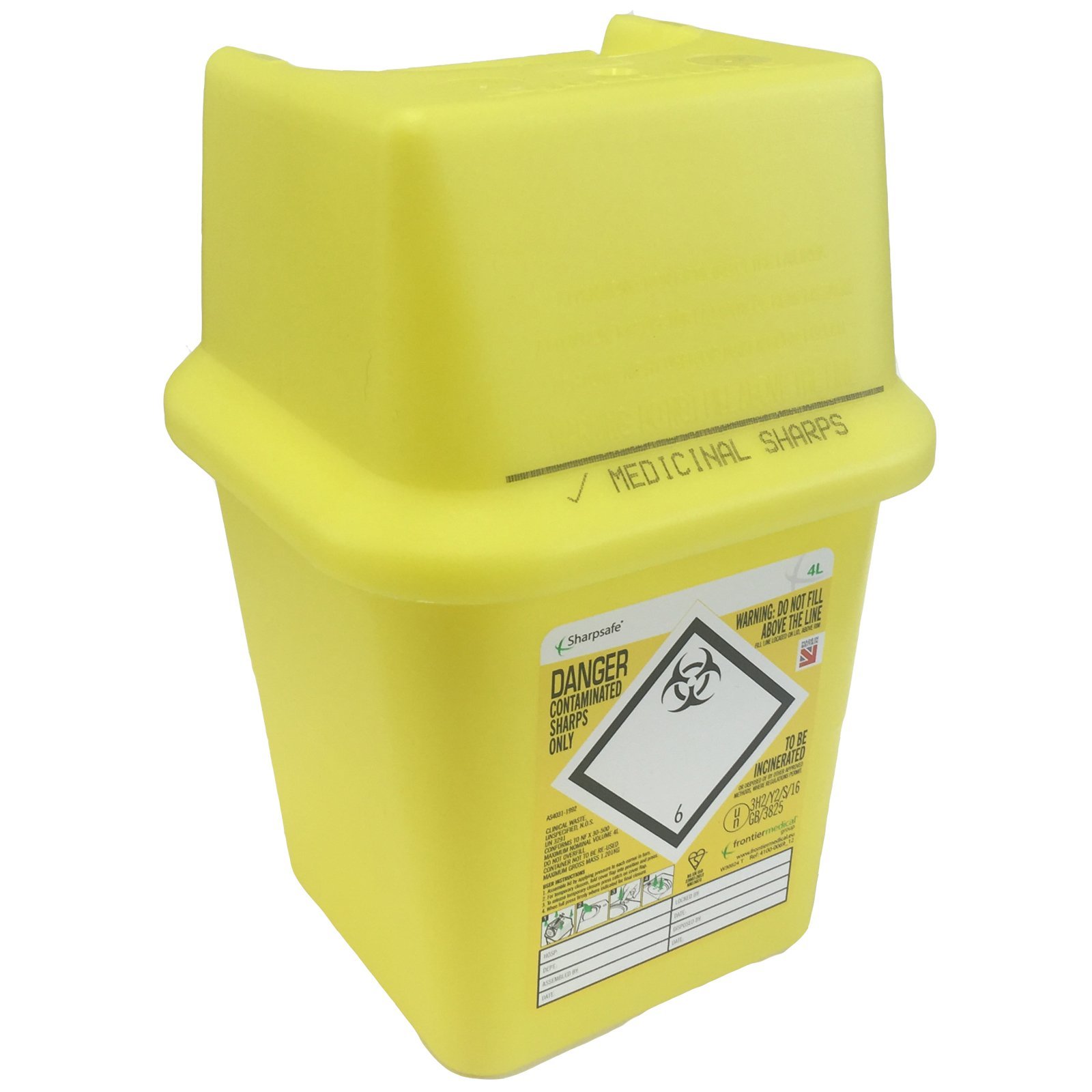 Sharpsafe 4L YELLOW BIO HAZARD BLADE SYRINGE NEEDLE CLINICAL LABELLED WASTE SHARPS BOX BINS
