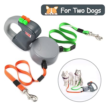 Focuspet Doppelte Hundeleine, Einziehbare Bis Zum 3 M Hundeleine Für 2 Hunde Hundeleine Mit Button Break- und Schließsystem I