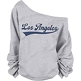 FASHGL Women's Off The Shoulder Sweatshirts Tops Oversized Sweatshirt Streetwear Y2K Jersey Number Graphic Long Sleeve