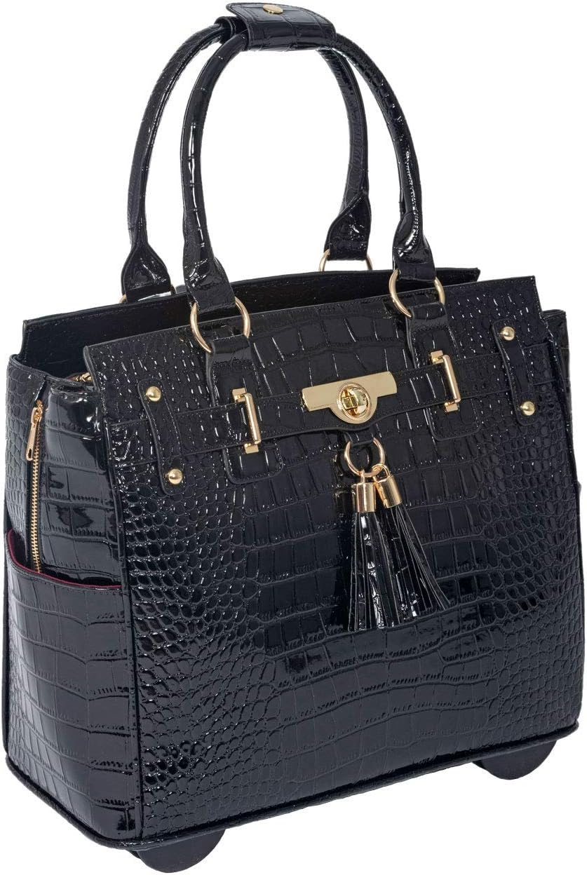 JKM and Company THE COSMOPOLITAN Patent Alligator Compatible With Computer iPad, Laptop Tablet Rolling Tote Bag Briefcase Carryall Bag