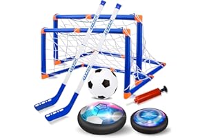 Gordengdy Hover Soccer Ball Set for Kids, 3-in-1 Air Hover Soccer Hockey Toy Set, Rechargeable Hover Soccer Ball with Led Lights, Indoor Outdoor Sports Toys for Kids 3-12 Years Old