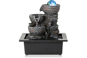 Dyna-Living Indoor Tabletop Fountain with Pump Waterfall Coloured LED Lights Desk Water Fountains for Home Office Decor