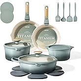 CAROTE 20Pcs Titanium Cookware Set, Pots and Pans Set Non Stick, Kitchen Cooking Set with Detachable Handle, Non Toxic Induction Cookware, Dishwasher/Oven Safe