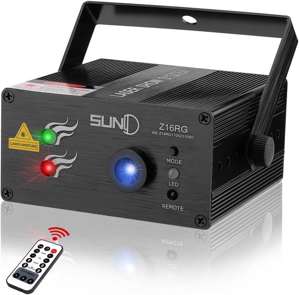 SUNY RG Stage Light DJ Stage Lights for Party Music Stage Projector 16 Gobos Red Green Stage Blue LED Remote Control Sound Active Stage Lighting Indoor Disco Home Decorative Holiday Dance Live Show