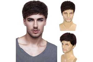 TOPHR Short Mens Wig Handsome Reddish Brown 6 Inch Heat Resistant Synthetic Straight Male Wigs for Daily Costumes or Halloween Wear