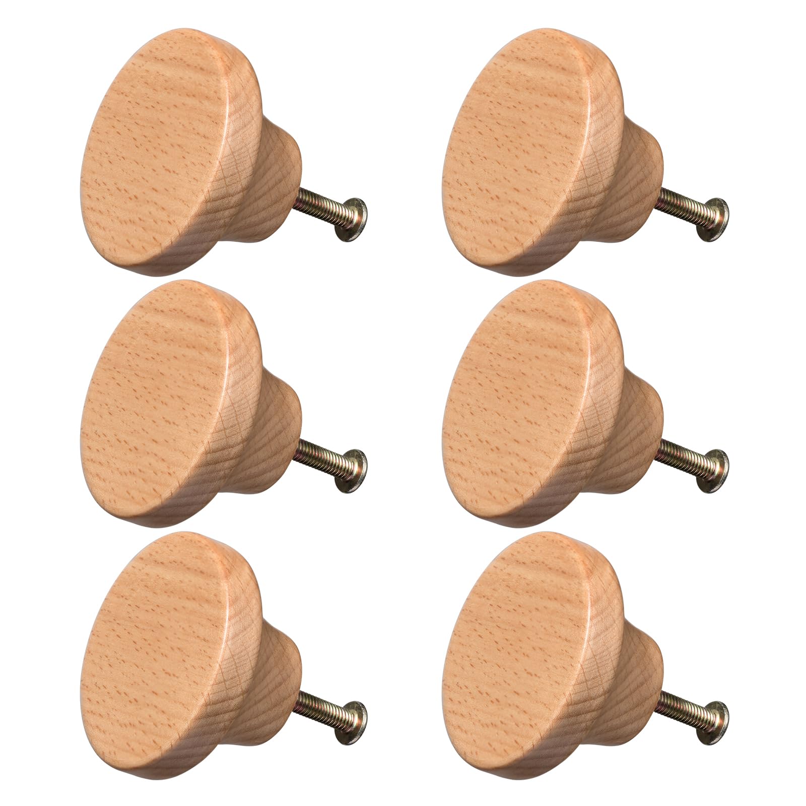 NAKUPENDA 6Pcs Wooden Furniture Knobs Furniture Pulls Handle Cabinet Knob Drawer Knobs Wooden Knob for Cabinet Cupboard Wardrobe (Beech)