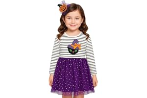 HILEELANG Little Girl Long Sleeve Dress Cotton Casual Applique Christmas Clothes