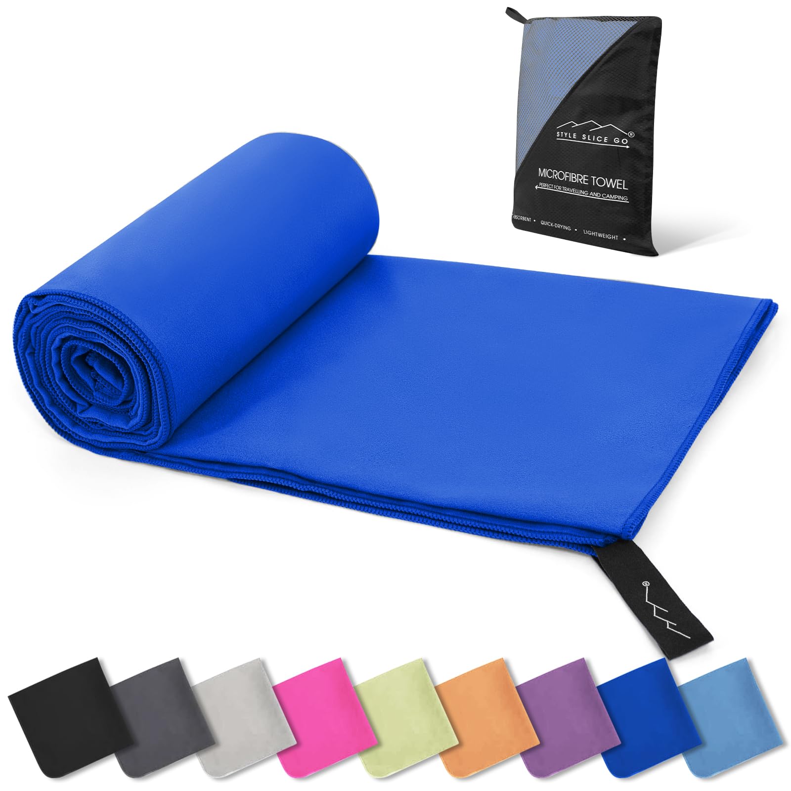 Style Slice Microfibre Towel Quick dry Lightweight Absorbent Travel Towel Sports Beach Gym Swimming Camping Hiking Drying Pets Small Medium Large X-Large XX-Large (Dark Blue SMALL 60cm x 30cm)