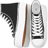 FRACORA Womens High Top Canvas Shoes White Black Platform Sneakers Lace Up Shoes for Women