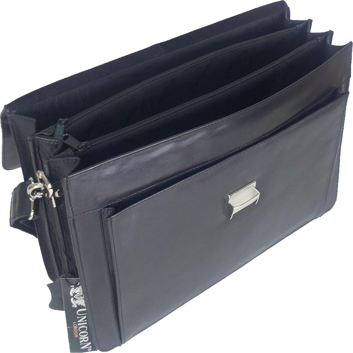 UNICORN Black Real Leather Bag Business Executive Briefcase Keylock Messenger #6N - Image 5