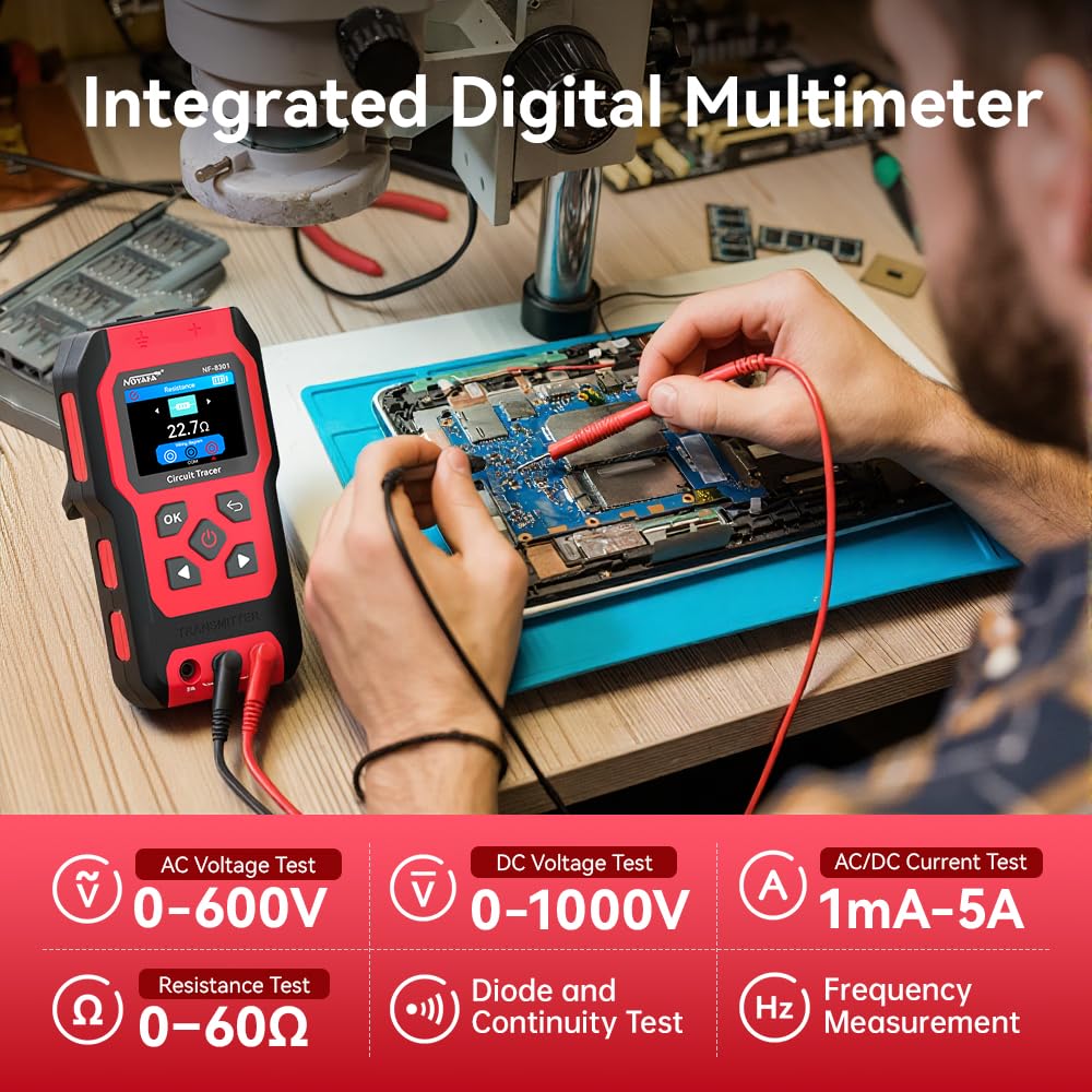 NOYAFA NF-8301 Kabelsuchgerät & Leitungssucher mit Digitalmultimeter, Unterirdischer Kabeldetektor, 8 Stufige Empfindlichkeit, Circuit Tracer für Wand, Sicherungs & Bewässerungskabel 9
