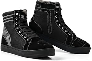 IRON JIA'S Motorcycle Shoes for Men, Anti-Slip Breathable Street Casual Motorcycle Riding Boots with Side Zipper, Ankle Support, Shift Pads Black 8.5