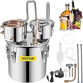 VEVOR Alcohol Still 8 GAL / 30 L Alcohol Distiller Kit with Thumper Keg | For DIY Brewing, Stainless Steel Home Distillery with Copper Tube, Build-in Thermometer, Water Pump, One-way Exhaust Valve