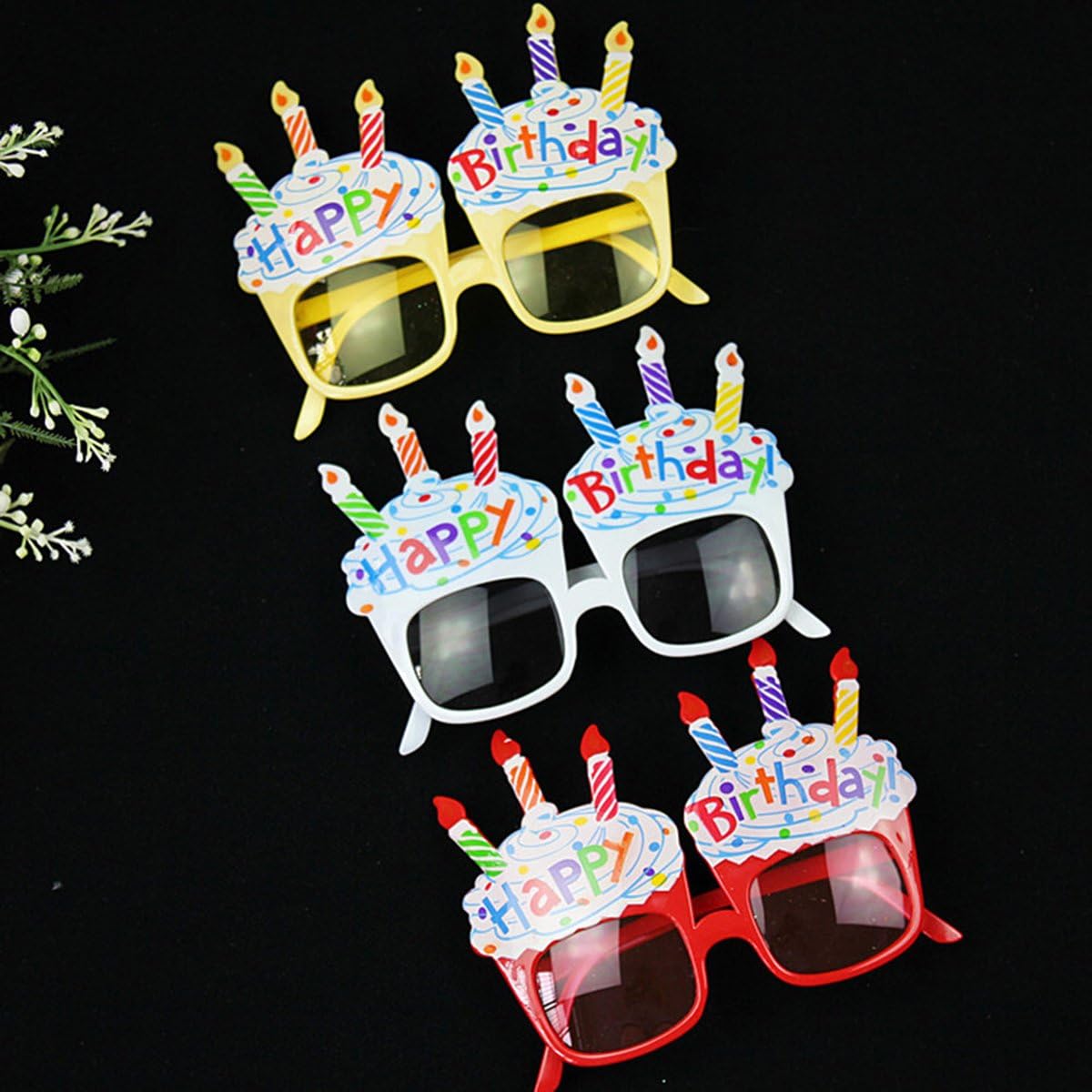TOYMYTOY 3pcs Party Sunglasses Happy Birthday Candle Eye Glasses Fancy Dress Glasses Party Favors (White + Yellow + Red) - Image 4